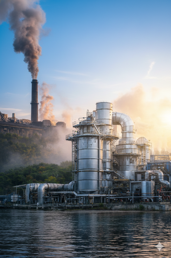 Worker handling molten metal in furnace
