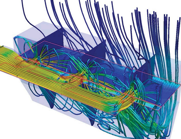 Color visualization of complex airflow simulation
