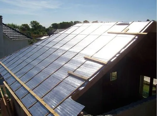 Reflective insulation installed on roof