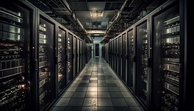 Rows of servers in data center