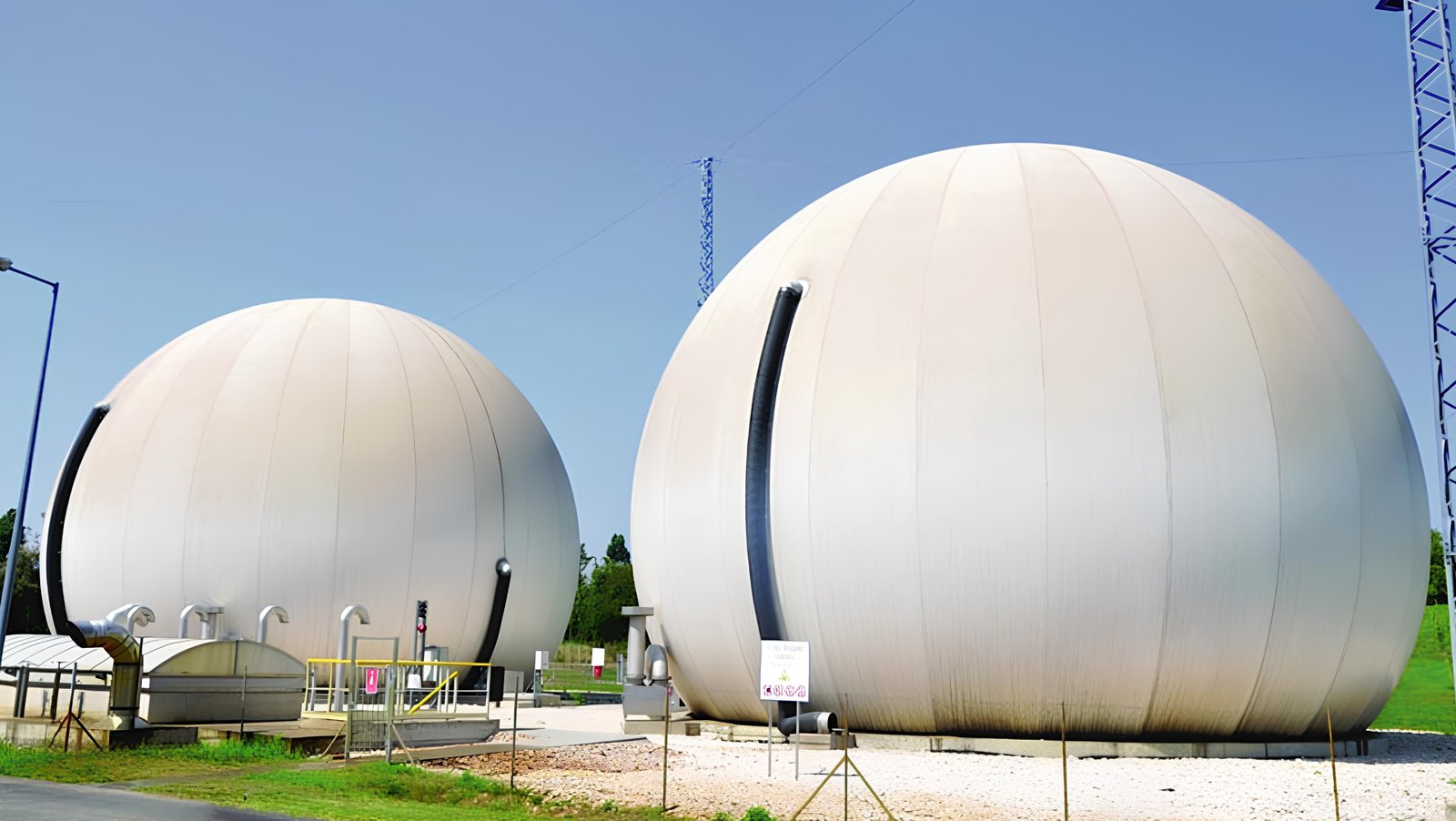 Large biogas storage tanks outdoors