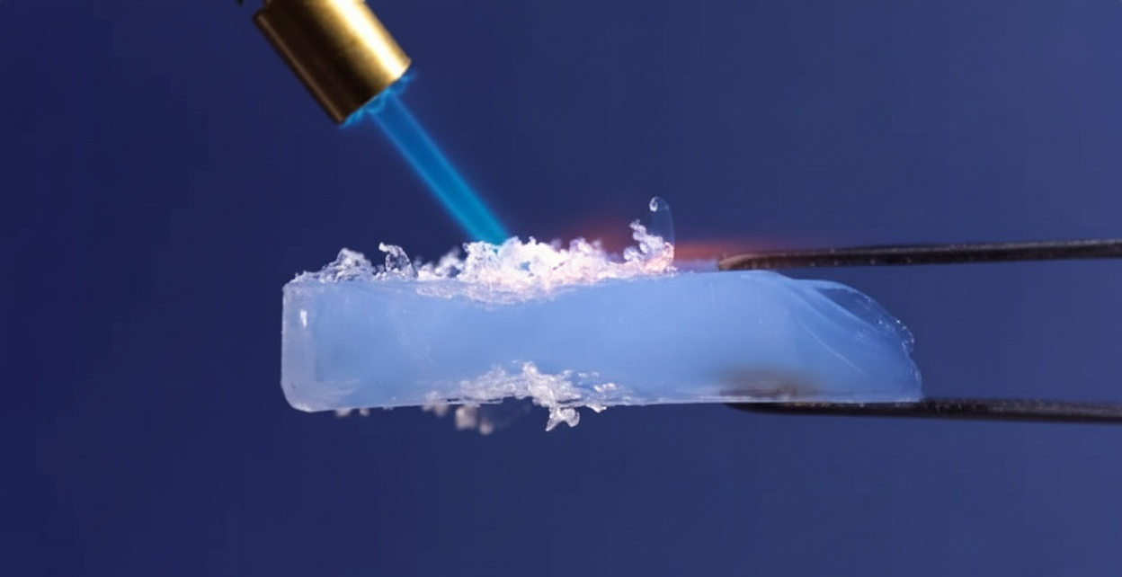 Laser cutting frozen ice material