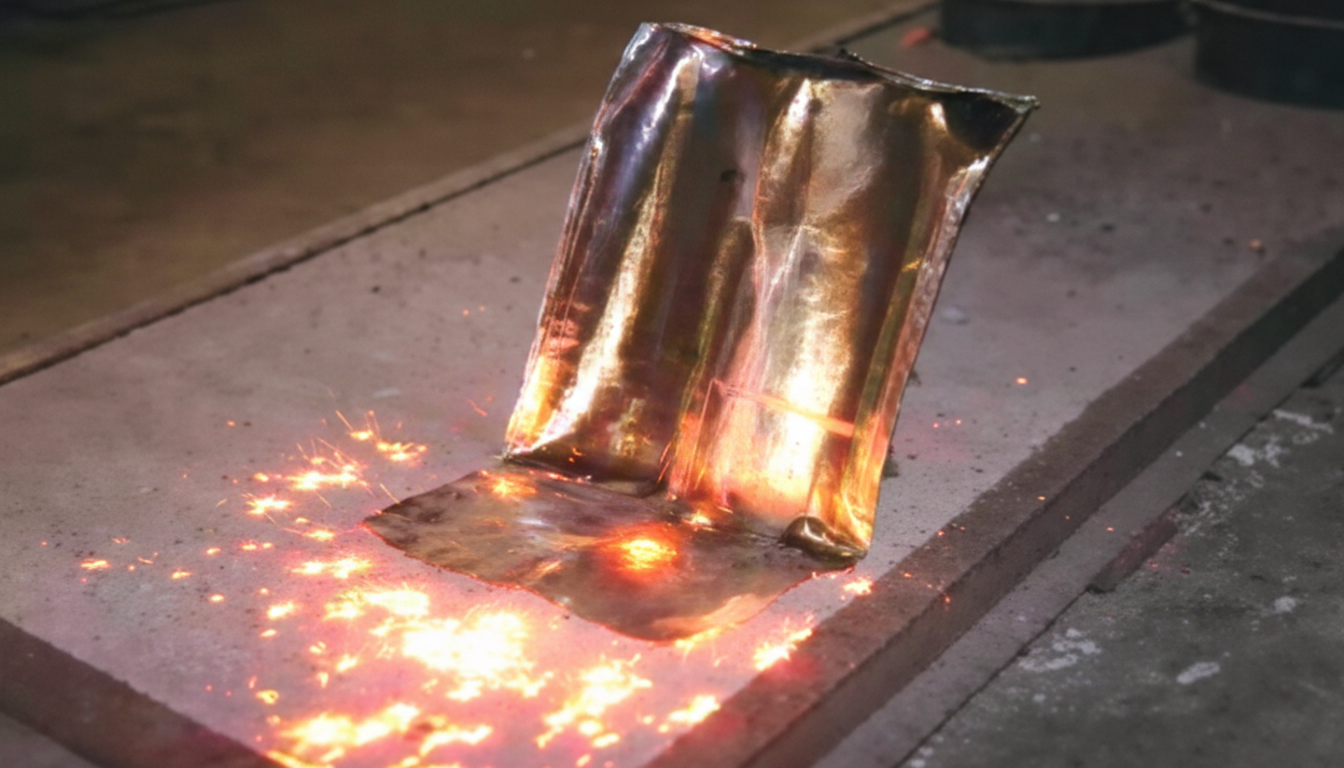 Bright sparks hitting heat resistant fabric