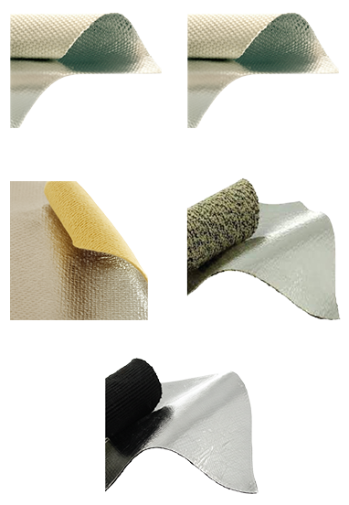 Collage of five reflective fabric samples